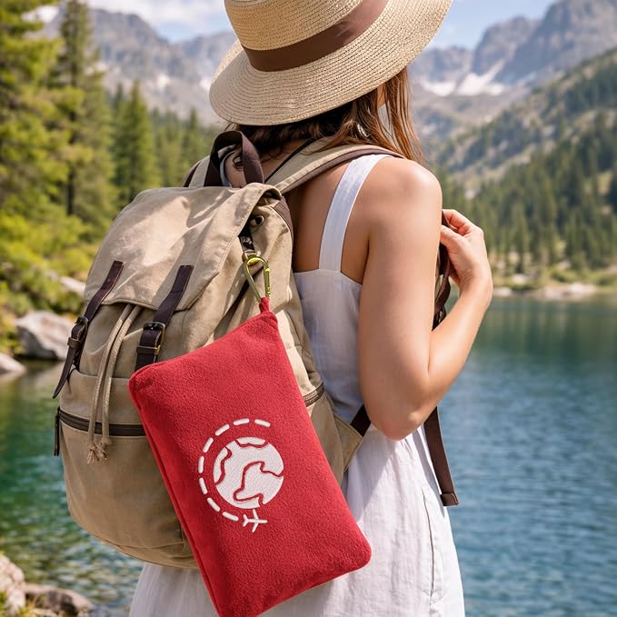 Travel Blanket and Pillow Compact – 4-in-1 Soft Fleece Airplane Blanket with Bag Pillowcase, Neck Pillow, Eye Mask & Earplugs, Lightweight Portable Flight Blanket 60"x43" (Red) - Image 3