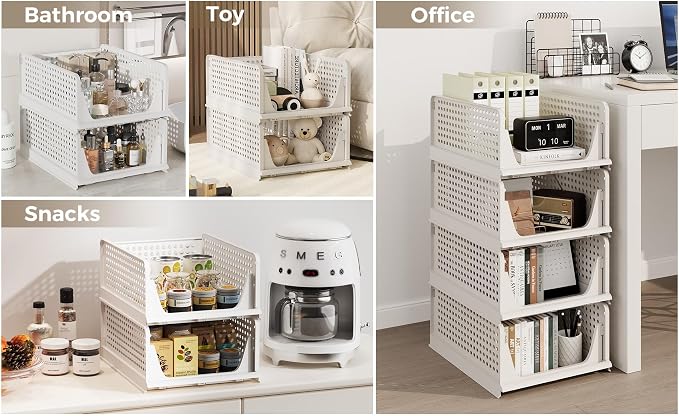 6 Pack Closet Organizer Storage Bins Stackable Plastic Drawer Shelf | Basket for Clothing Stackable Storage Bins Shelf Storage Container for Closet Wardrobe Bedroom Bathroom Office White Foldable - Image 7