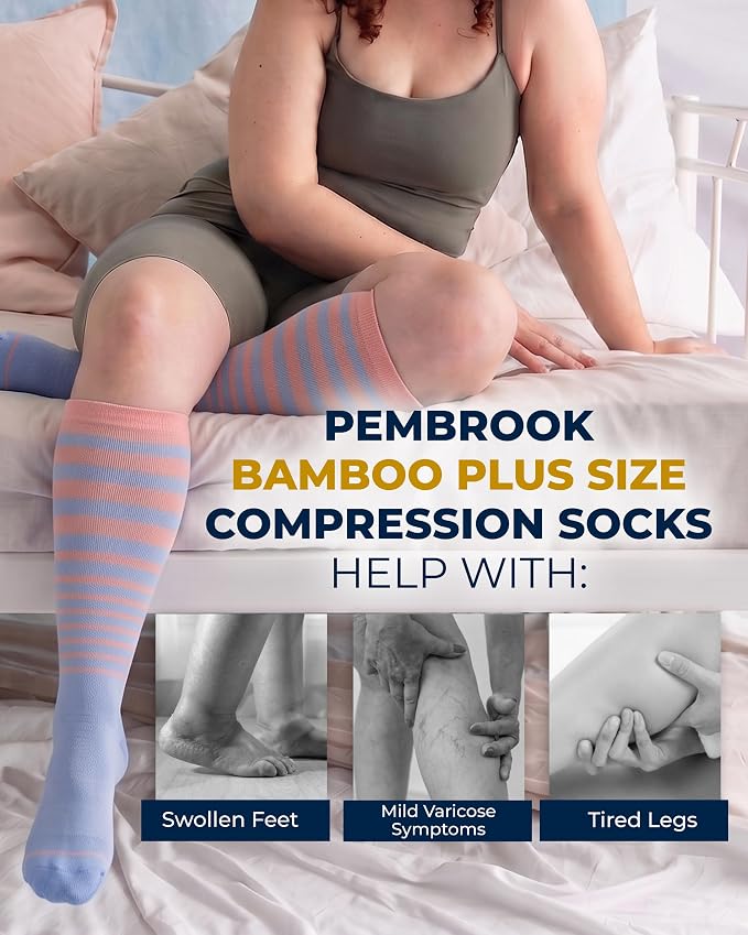 Pembrook 3 Pairs Plus Size Compression Socks Wide Calf - Bamboo Viscose Compression Socks for Women Wide Calf - Image 4