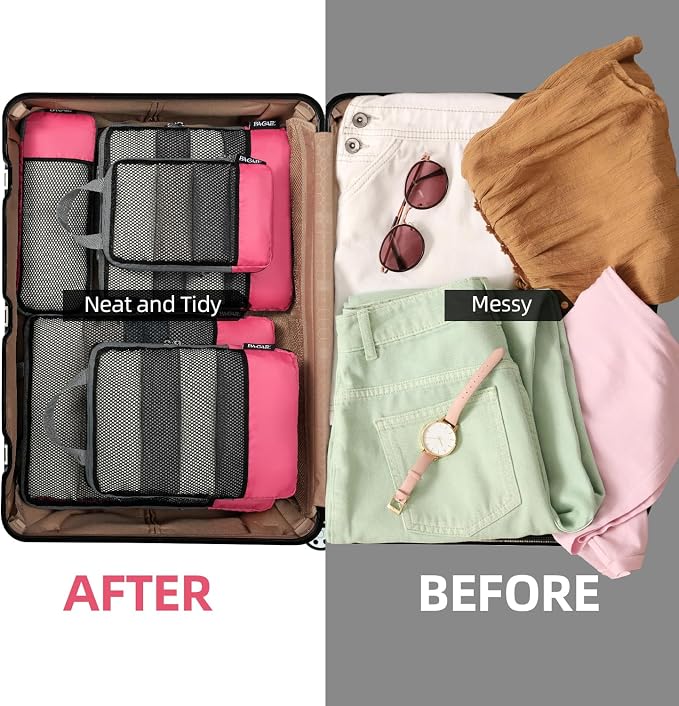 BAGAIL 4 Set/6 Set/8 Set Compression Packing Cubes Travel Accessories Expandable Packing Organizers (Half Mesh, 6-Coral) - Image 6