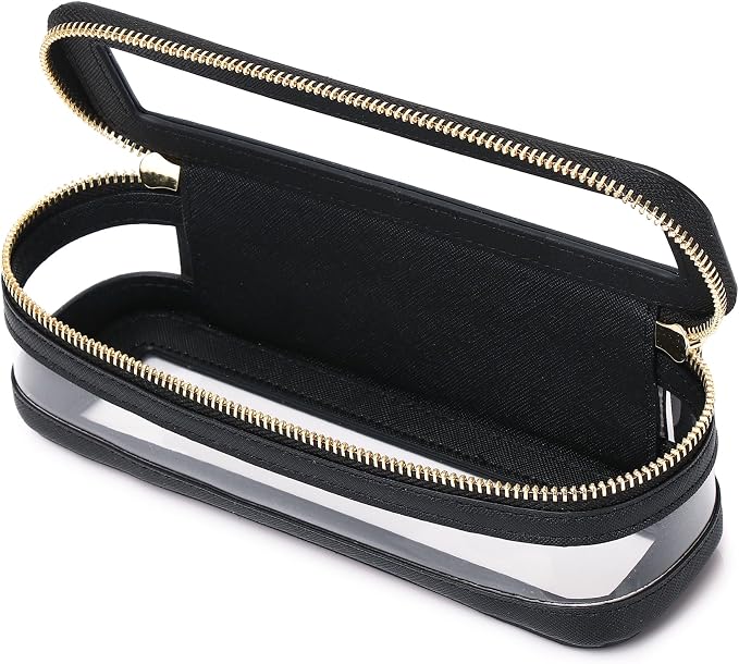 Pinkmik Makeup Brush Case, Black | Clear Travel Cosmetic & Toiletry Bag, With Zipper, Small Purse Organizer, Car Essential Bag for Women by Pinkmik