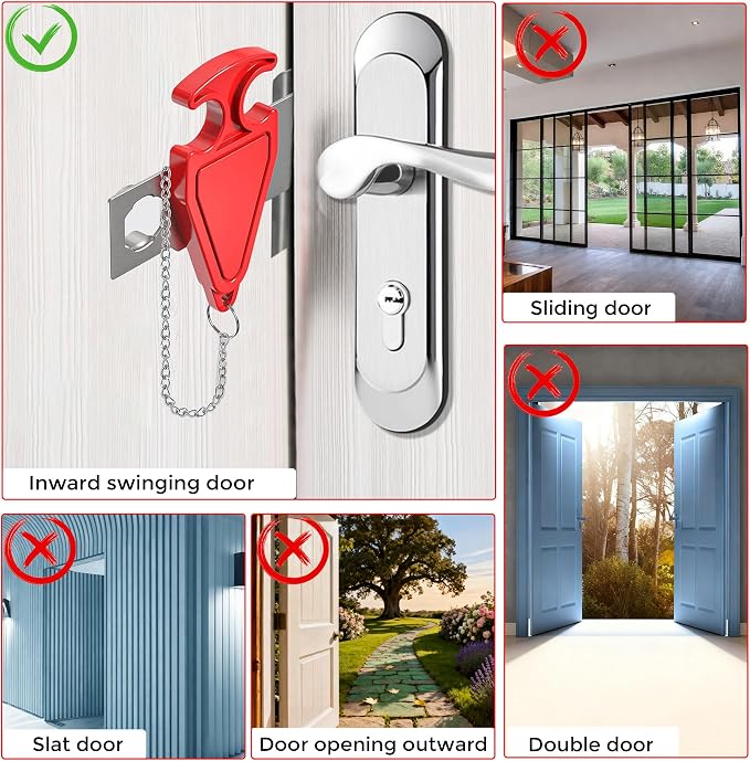 Portable Door Lock, Travel Door Lock for Hotel, Apartment, Dorm & Home – Extra Security Door Stoppers, Hotel Safety Devices for Travel Privacy Protection 3PK Red - Image 4