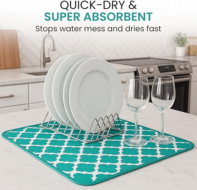 Dish Drying Mat for Kitchen Counter, Large 18 x 14 Absorbent Microfiber Pad | Machine Washable Quick Dry Kitchen Mat, Reversible Under Dish Rack Pad, Counter Protector for Dishes Pots Pans, Coffee Bar - Image 4
