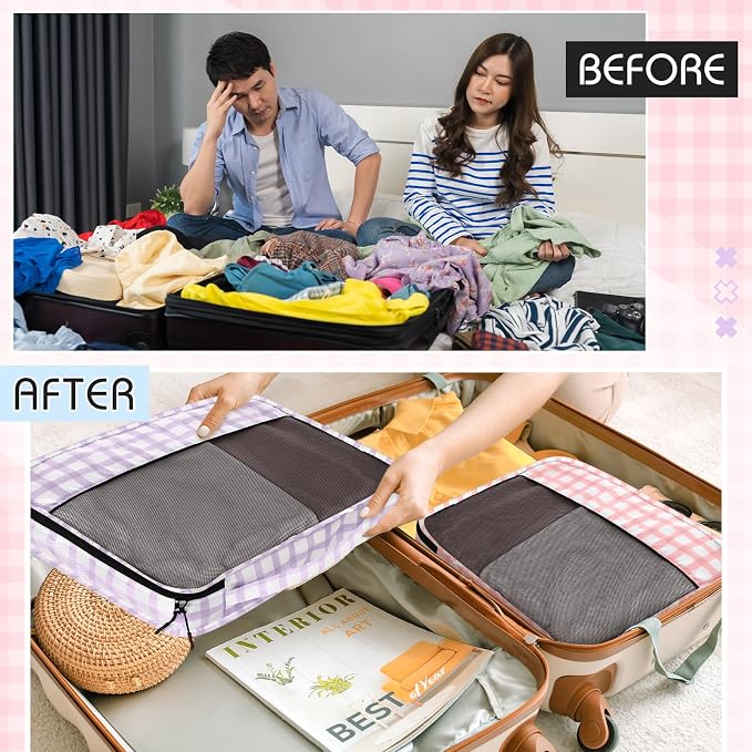 5 Pcs Packing Cubes for Suitcase Large Travel Cubes Carry on Luggage Organizer Bags for Clothes Accessories(Mixed,Plaid) - Image 6