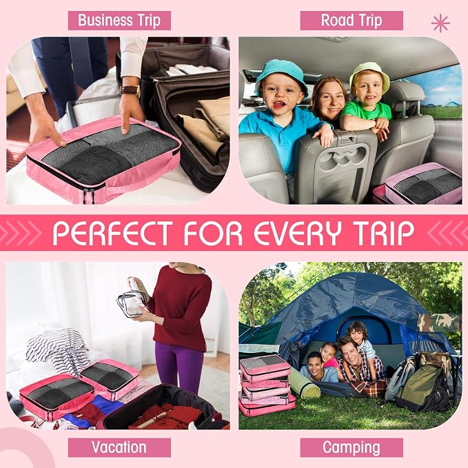 5 Pcs Packing Cubes for Suitcase Large Travel Cubes Carry on Luggage Organizer Bags for Clothes Accessories(Mixed,Pink) - Image 8