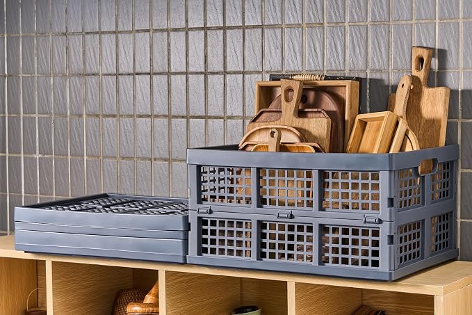 Aebeky 3-Pack Plastic Collapsible Storage Crates-30L,Foldable Plastic Crates for Storage (Gray) - Image 6