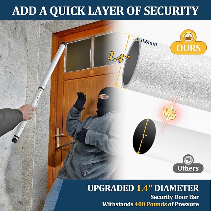 3-in-1 Door Security Bar with Heavy-Duty Metal, Adjustable 16"-41.7" Door Lock Stick,Sliding Patio Door Security Bar with 2.8" Non-Slip Base for Home,Apartment,Travel Safety–Portable Door &Window Lock - Image 5