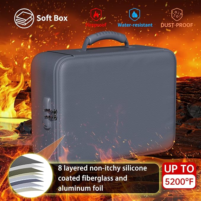 DocSafe 5200°F Fireproof Document Organizer Box with Lock, Gray (Soft) | Heat Insulated 8 Layers File Protection Bag,Water-Resistant Zipper,Portable Home Office Travel Safe Storage for Files,Laptop - Image 2