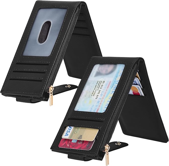 Chelmon Women's RFID Slim Card Holder Wallet | Thin Bifold Multi Card Case with Zipper Coin Pocket Purse for Women(Black) - Image 2