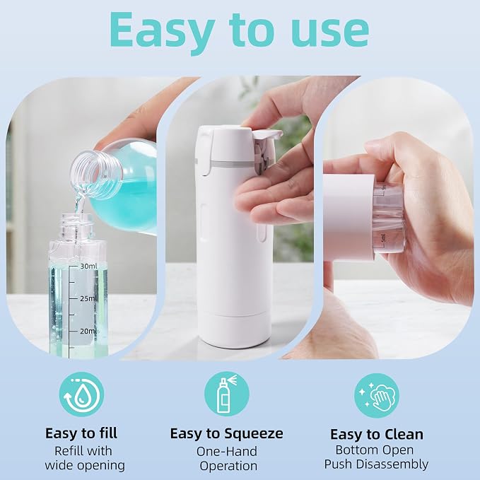 4 in 1 Travel Dispenser Bottle, Leakproof Refillable Toiletry Containers with Label Stickers, Travel Size Bottles for Shampoo, Conditioner & Body Wash, Travel Camping Business Trip Use (White) - Image 3