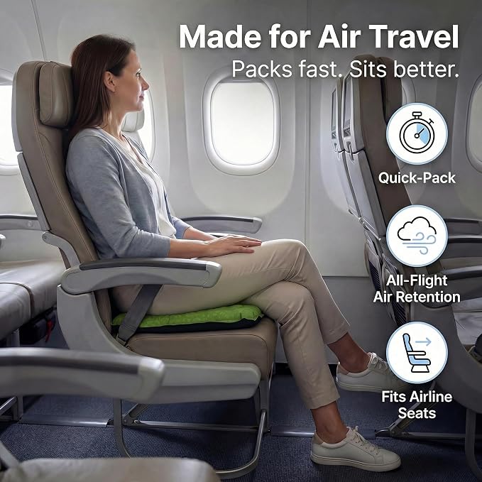 Whispering Winds Inflatable Seat Cushion - Comfortable Blow-up Foam Pad for Airplane, Travel, Stadium, Outdoors, Camping, Car & More - Image 2