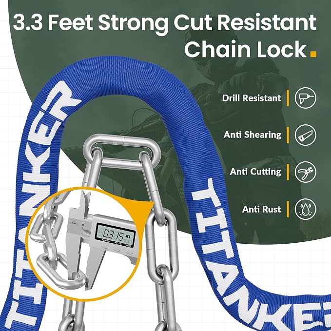 Titanker Bike Chain Lock with Keys, 3.3 Feet Security Heavy Duty Anti-Theft Bicycle Chain Locks for Bike, Motorcycle, Bicycle, Door, Gate, Fence, Grill (6mm, 8mm, 10mm Thick Chain) - Image 2
