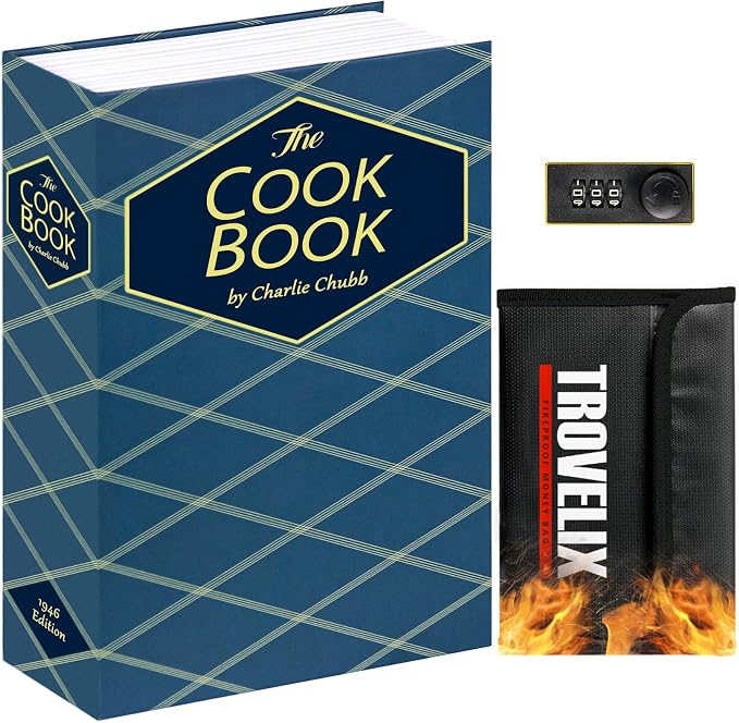 Book Safe with Combination Lock, Hidden Safe (9.5 x 6.2 x 2.2 Inch) with Fireproof Bag, Secret Diversion Safe, Hollow Book Box Hidden Storage, Money Safe Box for Cash (X-Large COOK) by KOFAIR