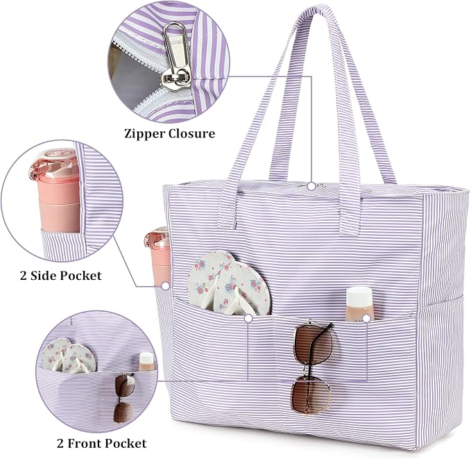 LEDAOU Large Beach Bag for Women, Waterproof Sandproof Tote Bag with Zipper | 36L Pool and Swim bag with Zipper, Wet/Dry pocket and 7 Pockets for Beach Days, Cruises, Vacations and Family travel - Image 7