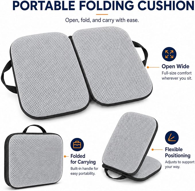 3 in 1 Foldable Gel Seat Cushion Featured with Memory Foam Breathable Seat Cushion for Pressure Relief (Size: 18.5“ x 15" x 2"，Gray Mesh) - Image 3