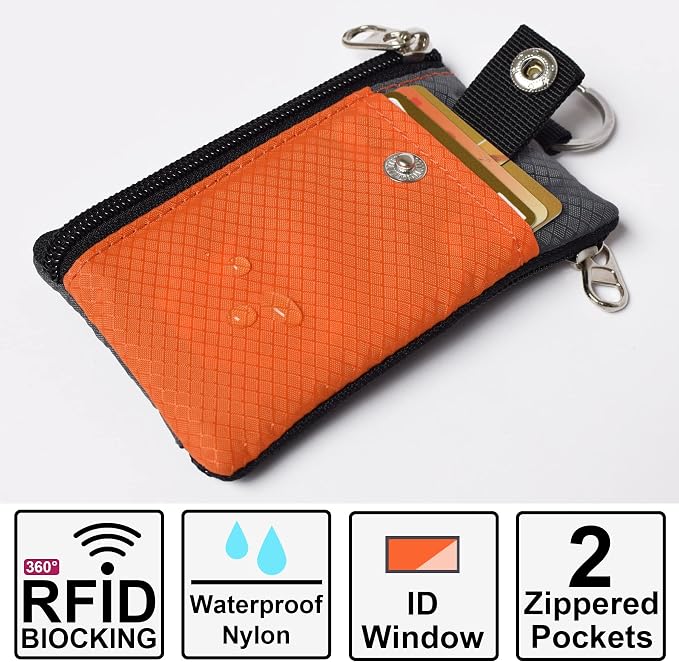 CHENSPRX Minimalist RFID Blocking Small Wallet with ID Window,WaterResistant Zip Id Case Wallet with Lanyard Keychain for Cards,Cash,Travel,Women,Men - Image 2