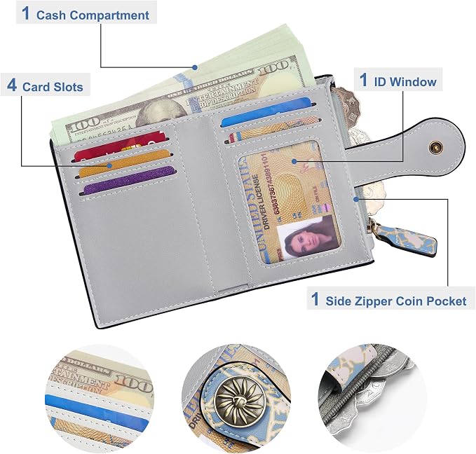 Tipmile Small Wallet Women Coin Pocket Bifold RFID Blocking Card Holder Leather Wallets with Zipper - Image 4