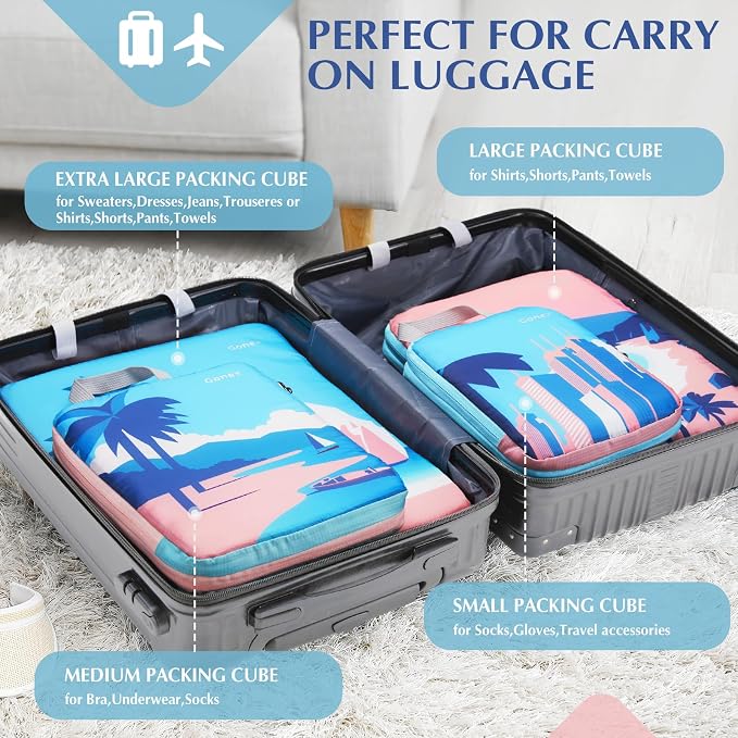 Gonex 4-Piece Compression Packing Cubes, Expandable Travel Organizers | Unique Printed Design, Ripstop Fabric, Double-Zip Compression, Carry-On Friendly, Lightweight - Image 5