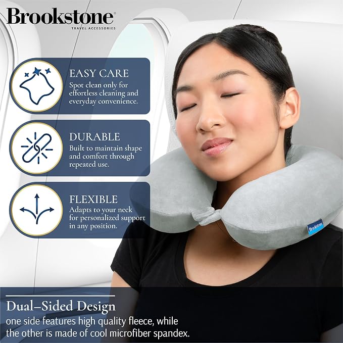 Brookstone Travel Neck Pillow - Lightweight U-Shaped Memory Foam Travel Pillow for Airplane, Car Travels & Sleeping, Grey | Brookstone Travel Neck Pillow Lightweight U-Shaped Memory Foam Pillow - Image 3