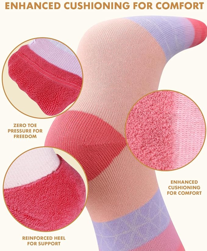 Thick Soft Cotton Compression Socks | 2 Pairs 15-20mmHg Cushioned Soft Breathable Comfortable Knee High Compression Socks for Women Men, Pregnancy Travel Nurse - Image 4