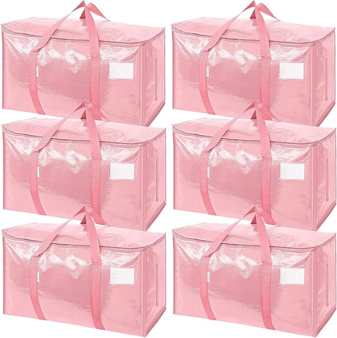 TICONN 6 Pack Extra Large Moving Bags Heavy Duty with Zippers & Carrying Handles, Durable Storage Bags Moving Boxes for Closet Organizers and Storage (6 Pack, Coral) by TICONN