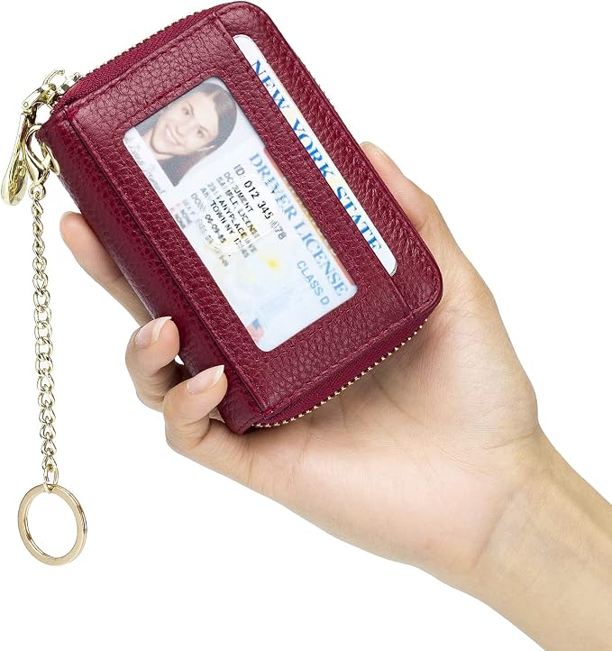 imeetu Rfid Credit Card Holder, Businese Card Case, Wallet for Women Men | Genuine Leather Card Wallet with id Window, Keychain & Double Zipper, Water-resistan Small Wallet with Gift Box, Daily Travel - Image 6