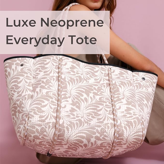POPUPS Large Neoprene Tote Bag for Women - Everyday Designer Handbag for Travel Work and Beach with Pockets and Zipper Pouch - Image 2