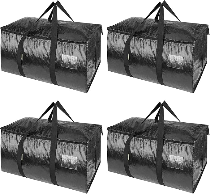 BALEINE 4-Pack Oversized Moving Bags with Reinforced Handles, Heavy-Duty Storage Tote for Clothes, Moving Supplies (Black, 4-Pack) by BALEINE