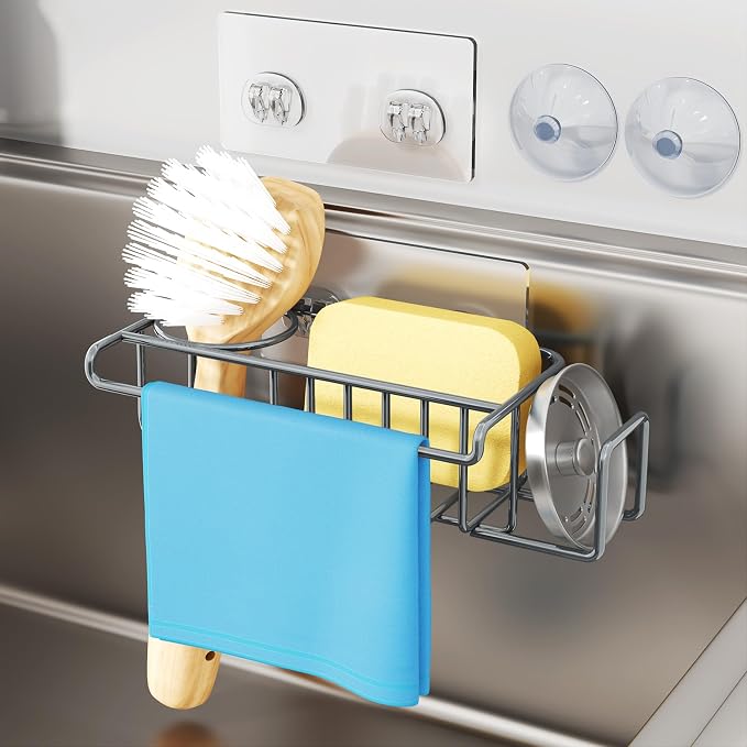 HapiRm Sink Caddy Sponge Holder - No Drill Sponge Holder for Kitchen Sink, Rustproof and Waterproof Kitchen Organizer - Grey by HapiRm