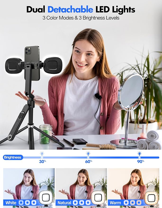 Sinbyuer 71'' Auto Face Tracking Tripod with Remote & Two Fill Lights | Gesture Control, 360° Rotation Follows Your Movement, Phone Stand Selfie Stick for TikTok Content Creators & Video Recording - Image 3