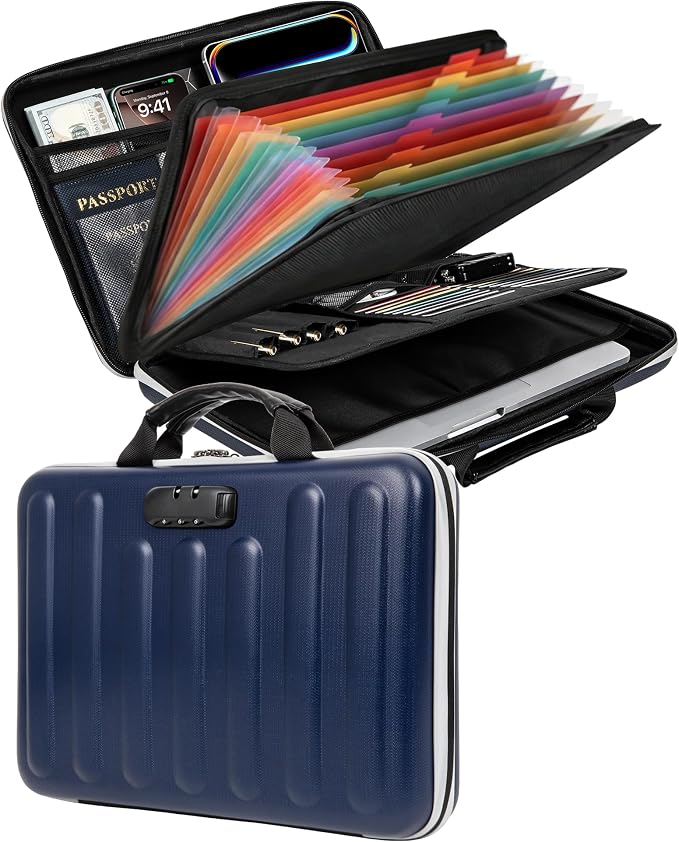 DOZAWA Fireproof Document Box, Waterproof Hard File Organizer with Lock | UL-94 VTM-0 certified 8-layer document box withstands up to 5200°F, featuring waterproof zippers, DeepBlue by DOZAWA