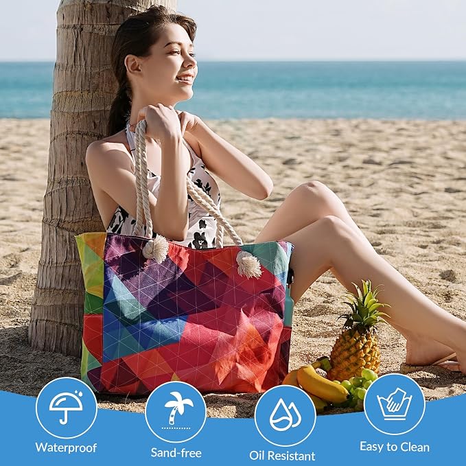 Clothirily Beach Bag for Women, Large Beach Tote Bag Waterproof with Zipper | Large Capacity Swim Pool Bag, Inner Pockets, Sandproof Foldable Beach Tote for Travel Essentials - Image 8