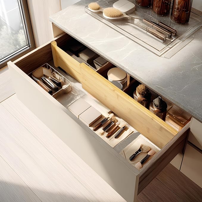 VaeFae 6 Pack Bamboo Drawer Dividers, 4" High Adjustable 16.6" - 21.8" Clothes Drawer Organizers, Expandable Separators for Bedroom/Bathroom/Kitchen/Office Storage - Image 5
