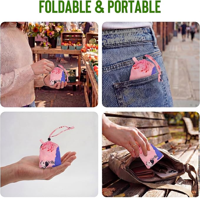 Stelle Lightweight Reusable Grocery Bag with Handles Ripstop Nylon Foldable Tote Shopping Bags for Travel and Groceries - Image 5