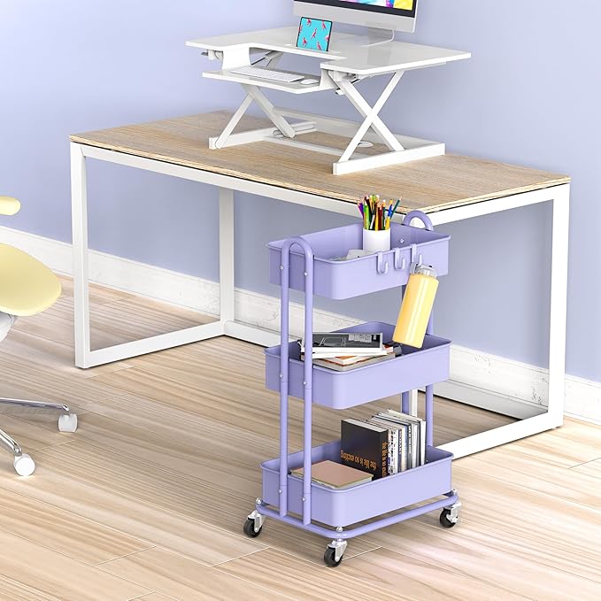 Simple Houseware 3-Tier Heavy Duty Metal Utility Rolling Cart, Purple - Image 2