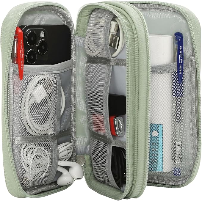 CAAORDKSO Cord Organizer Travrel Bag, Electronic Organizer Travel Case, Water Resistant Cable Organizer Pouch for Cable, Cord, USB, Charger, Phone, Power Bank, Earphone (Mint Green, Medium) - Image 3