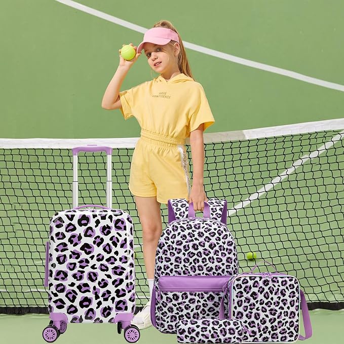 Kid's Hardshell Luggage Sets 5 Piece Rolling Suitcases with Wheels for Girls Women 16 '' Carry on Luggage Toddler Travel Suitcase Set - Image 7