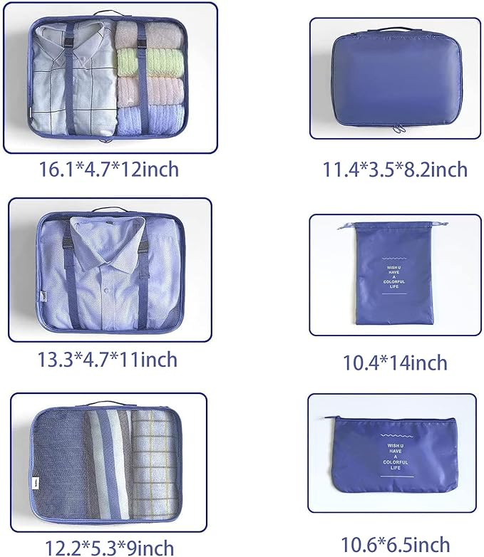 LANSKLBD 6/8 Set Packing Cubes for Suitcases Travel Luggage Packing Organizers,Travel Accessories Essentials Luggage Organizer with Shoe/Tioletry/Laundry Bag (Dark Blue, 6 set) - Image 7