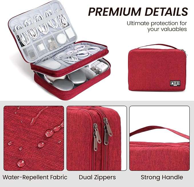 Electronic Organizer Travel Case, Double Layer Cable Organizer Bag | Double-layer design with adjustable dividers, mesh pockets and elastic loops for chargers, cables, power banks and gadgets - Image 3