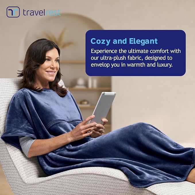 TRAVELREST 4-in-1 Travel Blanket - Comfort for Long Travel - Blue Regular | Travel Essential Pillow & Body Wrap, Soft Lightweight Blanket, Ultra-Plush Fabric, Portable Carry Case Fit For Luggage - Image 2