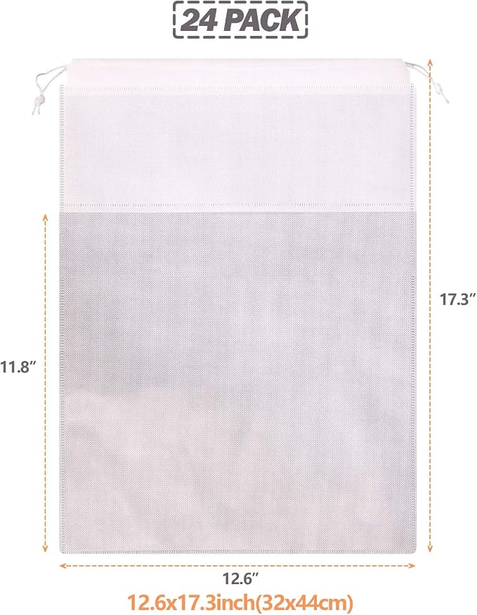 24 Pack Portable Shoe Bags for Travel Large Shoes Pouch Storage Organizer Clear Window with Drawstring for Men and Women White - Image 2