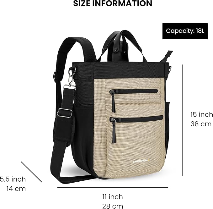 Sherpani Soleil, Anti Theft Convertible Backpack Tote (Beige Straw) | 18L Travel Shoulder Bag, Everyday Crossbody Purse, RFID Protection, Business Daypack, Travel Gift for Women, Fits 13" Laptop - Image 3