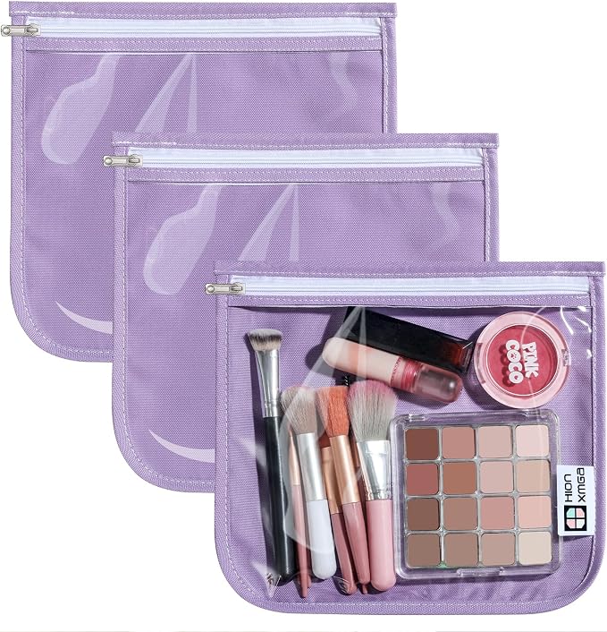 HIONXMGA Set of 3 Diaper Bag Organizing Pouches, Space-Saving, 3 Large Size | Clear Front Toiletry Bags Waterproof Zipper Pouches for Women Kids Toiletries Baby Essentials Well-Organized Carry, Purple - Image 9