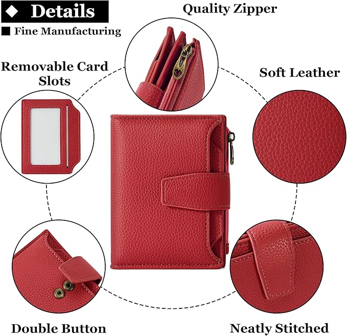 Small Wallet Women RFID Blocking Leather Bifold Compact Card Holder Wallet for Women with Zipper Coin Pocket 4 ID Window - Image 5