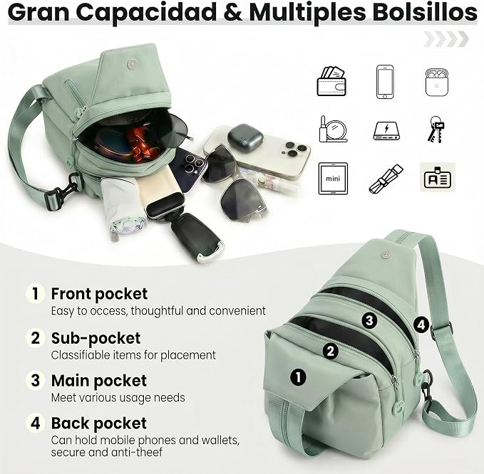Waterproof 2-Way Mini Commuter Bag, Multi-Compartment Oxford Small Backpack, For，Women,Collegeman, Commuter, Travel with Anti-Theft,Three in One Multifunctional Convertible Design(green) - Image 5