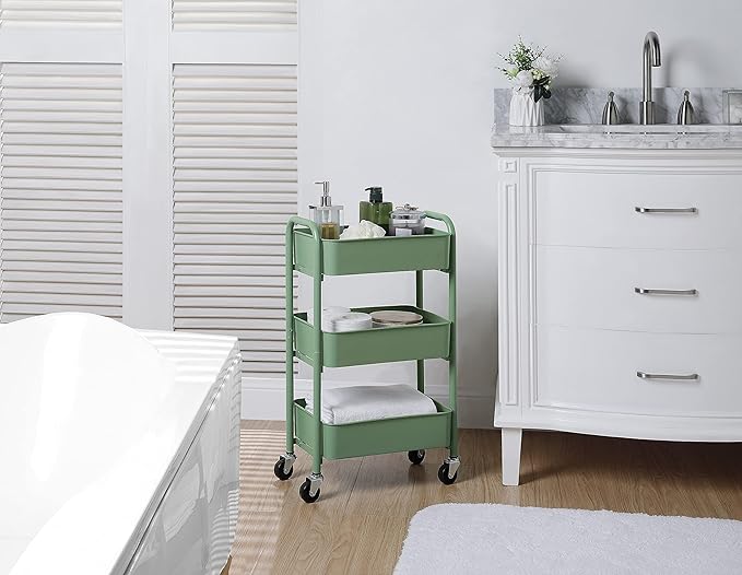 SunnyPoint 3-Tier Delicate Compact Rolling Metal Storage Organizer - Mobile Utility Cart Kitchen/Under Desk Cart with Caster Wheels - Turq (15.35" X 10.24" X 26.8"H) - Image 4