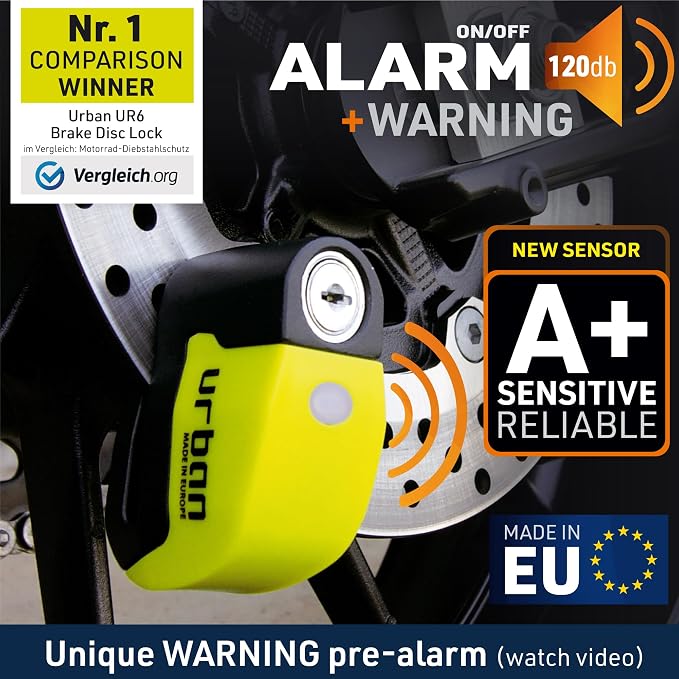 URBAN UR6 Hi-Tech Motorcycle Disc Lock with Smart Alarm | Best Value | 120dB, LED, Warning, A+ Sensitivity, Truly Waterproof, Long-Life CR2 Battery, Carried Locked, Bike Anti Theft Wheel Brake Locks - Image 3