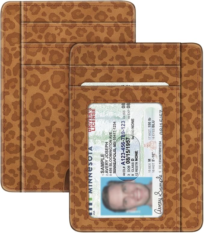 FINTIE Slim Front Pocket Wallet, RFID Blocking Credit Card Holder | Minimalist Card Cases with ID Window for Men Women, leopard print by Fintie