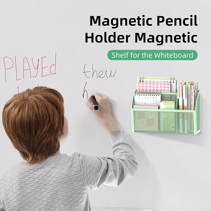 3-Grid Magnetic Pencil Holder, Strong Magnet Locker Organizer, Mint Green | Mesh Magnetic Shelf, Marker Holder Perfect for Whiteboard, Refrigerator and Locker Accessories - Image 3