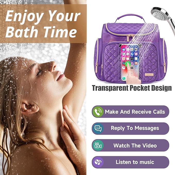 Tealari Large Toiletry Bag for Women Men,Bathroom Bag,Water Resistant Shower Bag,Makeup Bag,Portable Shower Caddy for College Dorm,Hanging Travel Toiletry Bag with Transparent Waterproof Phone Pocket - Image 3